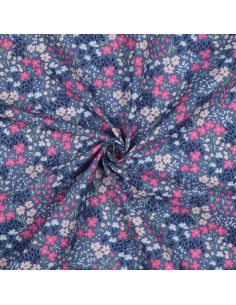 Water-repellent cotton fabric with small flowers - Denim blue background