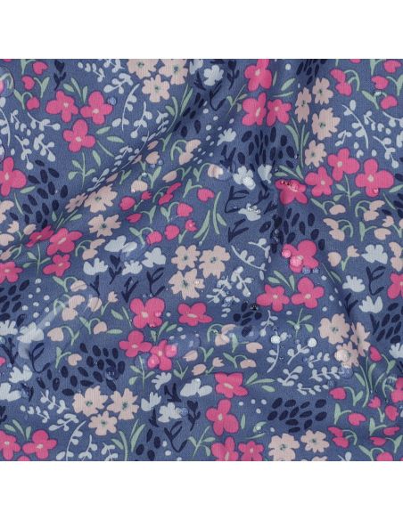 Water-repellent cotton fabric with small flowers - Denim blue background