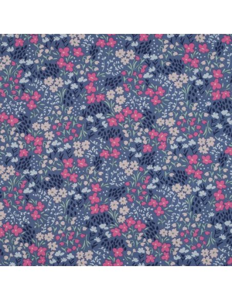 Water-repellent cotton fabric with small flowers - Denim blue background
