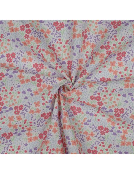 Water-repellent cotton fabric with small flowers - White background