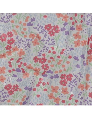 Water-repellent cotton fabric with small flowers - White background