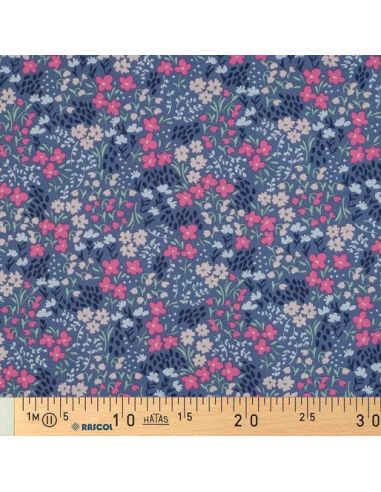 Water-repellent cotton fabric with small flowers - Denim blue background