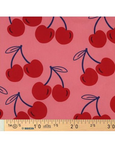 Water-repellent cotton fabric with large cherries - Pink
