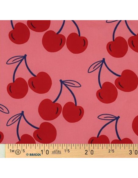 Water-repellent cotton fabric with large cherries - Pink