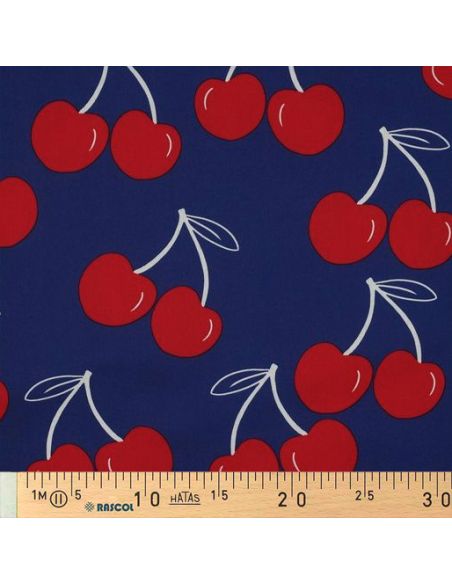Water-repellent cotton fabric with large cherries - Blue