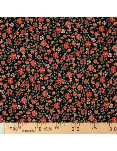 Anna Jersey Fabric - Peach Flowers on Black Background