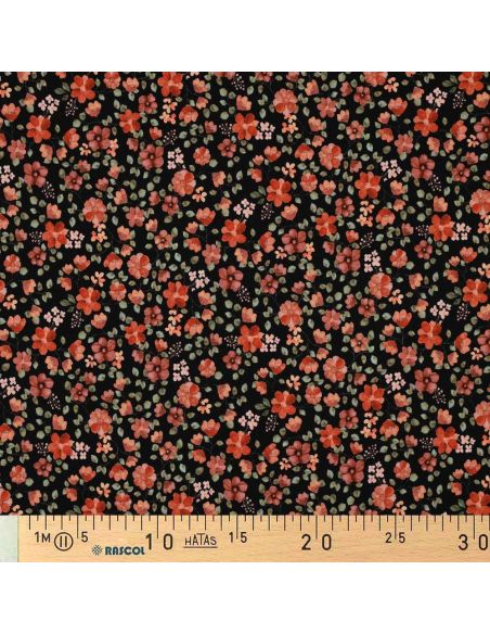 Anna Jersey Fabric - Peach Flowers on Black Background