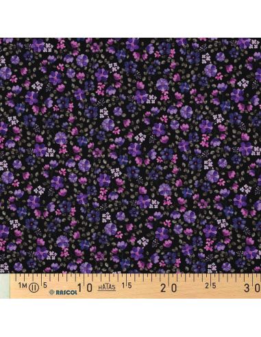 Anna Jersey Fabric - Purple Flowers on Navy Background