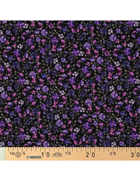 Anna Jersey Fabric - Purple Flowers on Navy Background