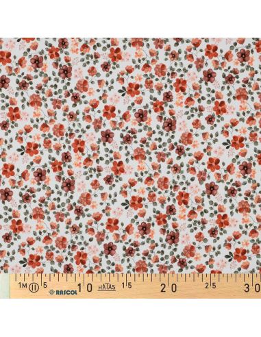 Anna Jersey Fabric - Peach Flowers on White Background