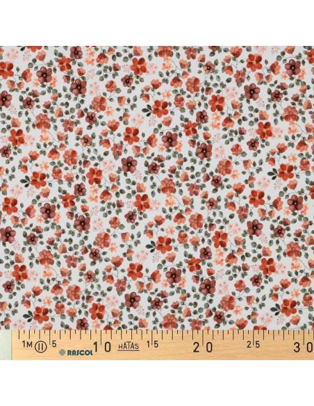 Anna Jersey Fabric - Peach Flowers on White Background