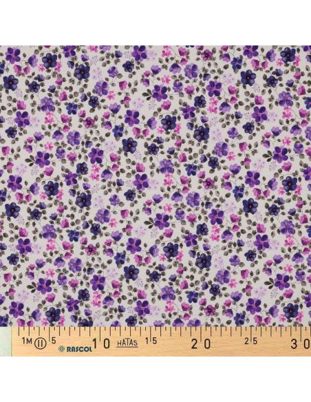 Anna Jersey Fabric - Purple flowers on an off-white background