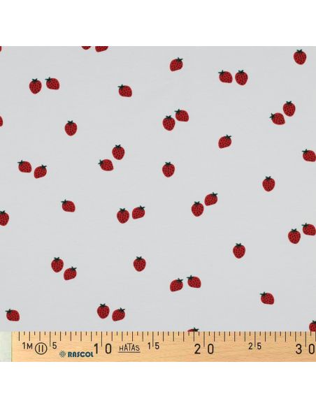 Jersey fabric Strawberries - White background