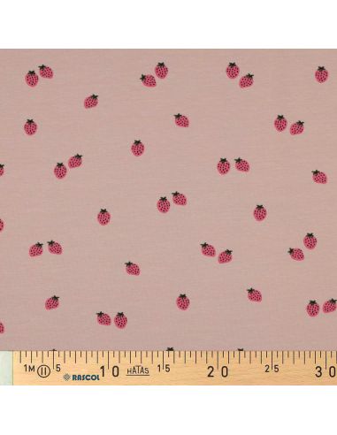 Strawberry Jersey Fabric - Peach Background