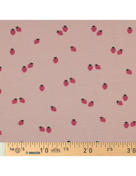 Strawberry Jersey Fabric - Peach Background