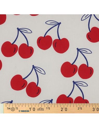 Water-repellent cotton fabric with large cherries - Off-white