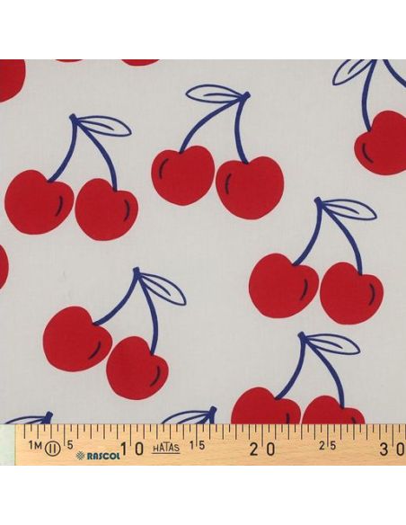 Water-repellent cotton fabric with large cherries - Off-white