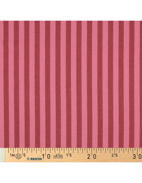 Cotton poplin fabric - Wide stripes - Bordeaux and red