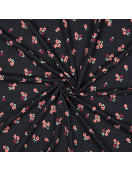 Jersey fabric with small flowers - Midnight blue