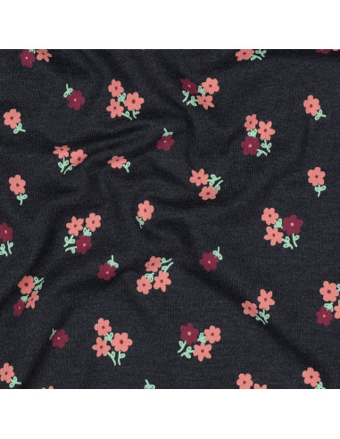 Jersey fabric with small flowers - Midnight blue