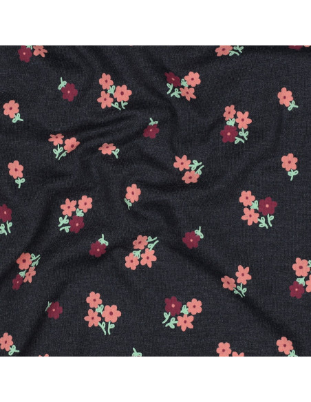 Jersey fabric with small flowers - Midnight blue