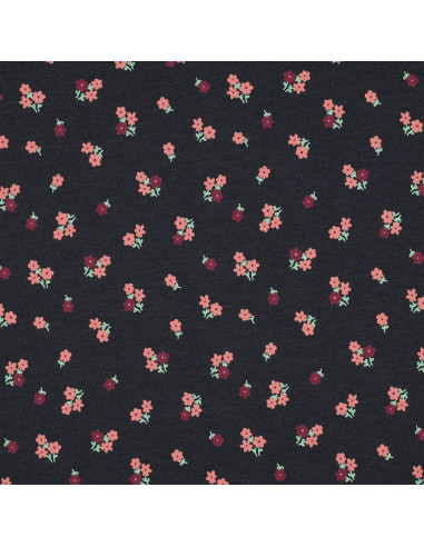 Jersey fabric with small flowers - Midnight blue