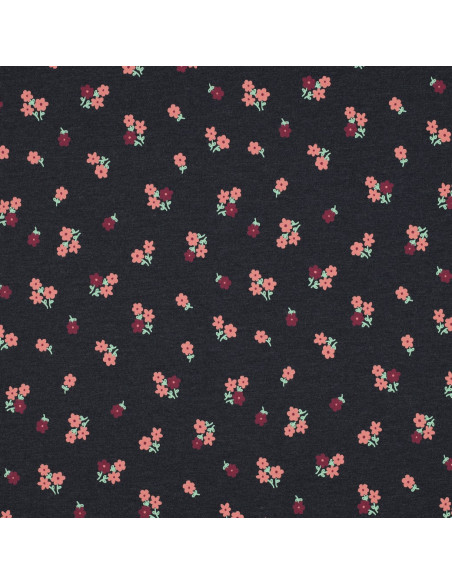 Jersey fabric with small flowers - Midnight blue