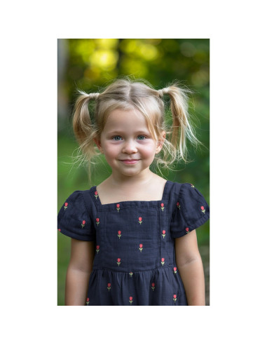 Double gauze fabric embroidered with tulips - Navy