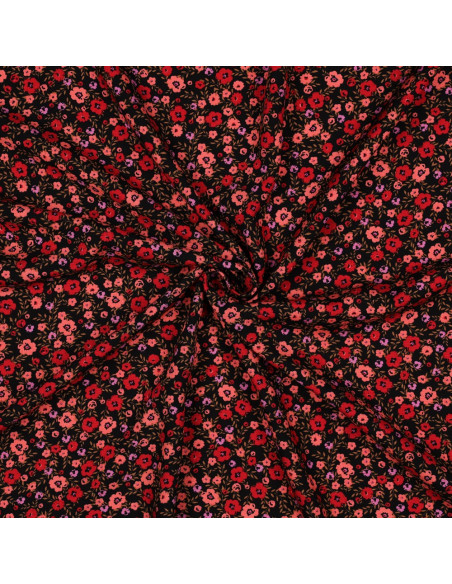 Tissu viscose petites fleurs éclatantes - Noir