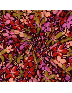 Dark purple viscose fabric with bright flowers