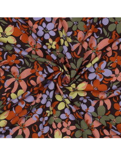 Viscose fabric with bright flowers - Dark brown