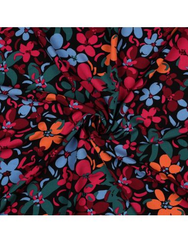 Viscose fabric with vibrant flowers - Black