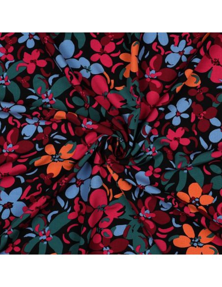 Viscose fabric with vibrant flowers - Black