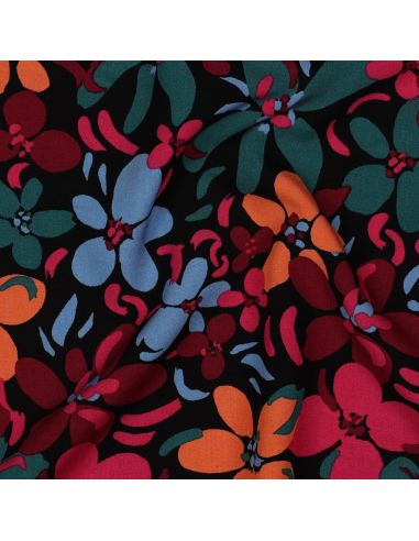 Viscose fabric with vibrant flowers - Black