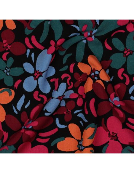 Viscose fabric with vibrant flowers - Black