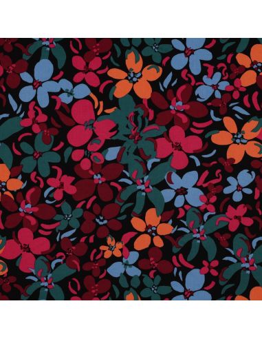 Viscose fabric with vibrant flowers - Black