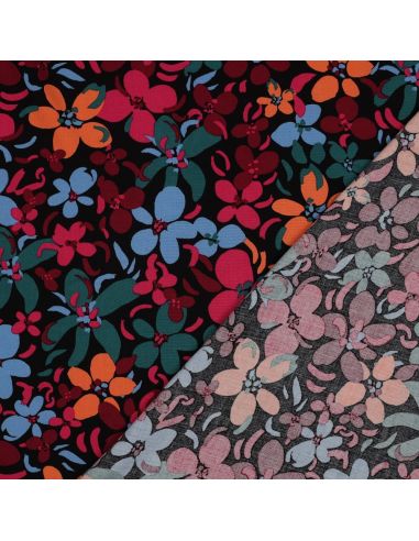 Viscose fabric with vibrant flowers - Black