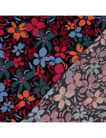 Viscose fabric with vibrant flowers - Black