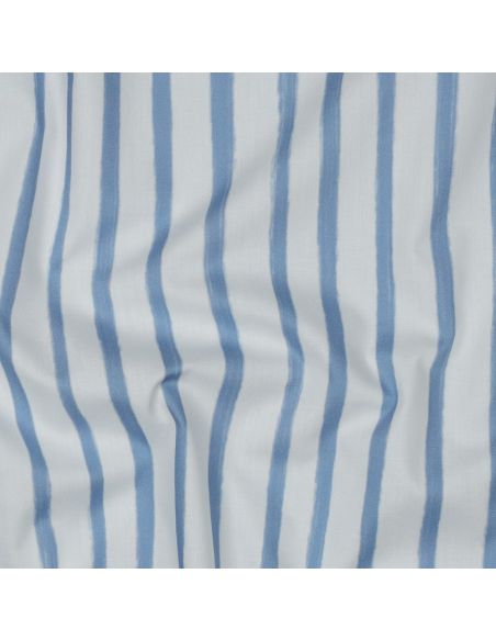 Cotton poplin fabric with stripes - Light blue on a white background