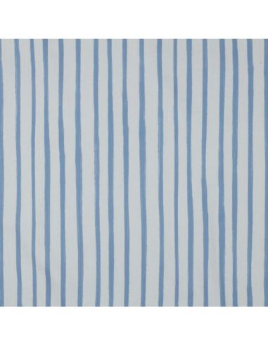 Cotton poplin fabric with stripes - Light blue on a white background