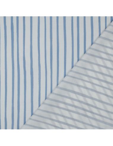 Cotton poplin fabric with stripes - Light blue on a white background