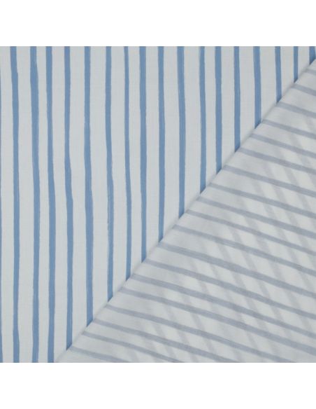 Cotton poplin fabric with stripes - Light blue on a white background