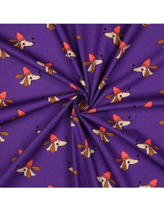 Cotton poplin fabric with dogs and hearts - Purple