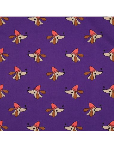 Cotton poplin fabric with dogs and hearts - Purple