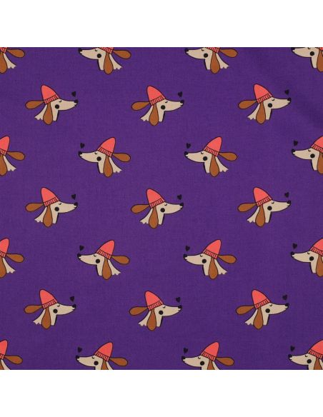 Cotton poplin fabric with dogs and hearts - Purple
