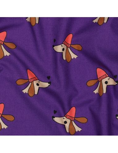 Cotton poplin fabric with dogs and hearts - Purple