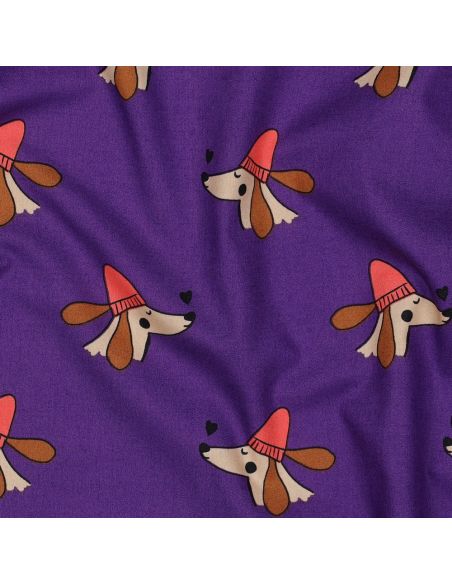 Cotton poplin fabric with dogs and hearts - Purple