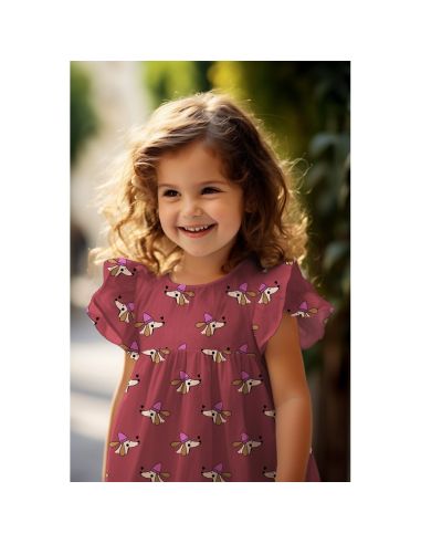 Cotton poplin fabric with dogs and hearts - Bordeaux