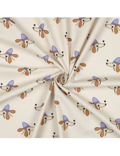 Cotton poplin fabric with dogs and hearts - Off-white