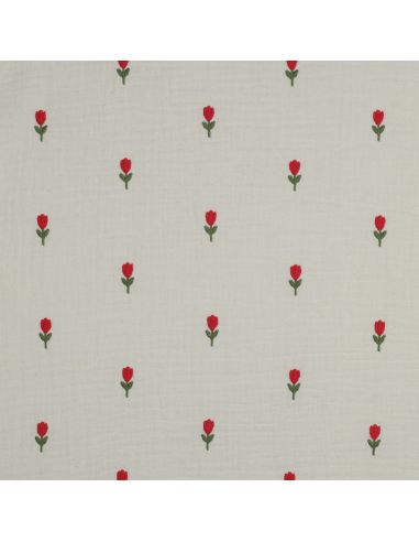 Double gauze fabric embroidered with flowers - Natural